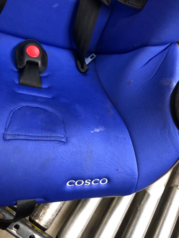 Photo 2 of Cosco Onlook 2-in-1 Convertible Car Seat, Rear-Facing 5-40 pounds and Forward-Facing 22-40 pounds and up to 43 inches, Vibrant Blue. Stains on item as shown in picture. Moderate use, Scratches and Scuffs on item. Dirty From Previous Use
