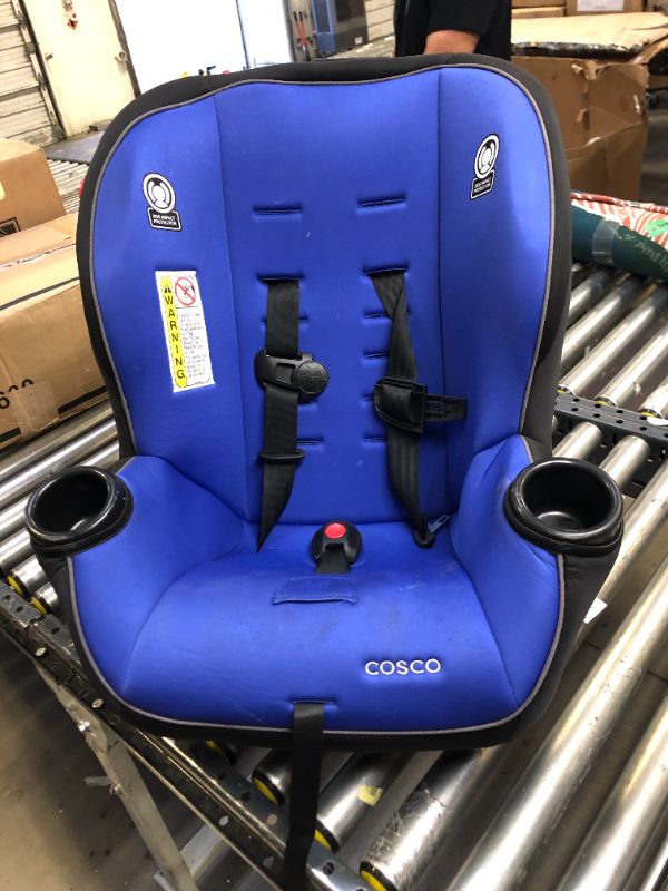 Photo 3 of Cosco Onlook 2-in-1 Convertible Car Seat, Rear-Facing 5-40 pounds and Forward-Facing 22-40 pounds and up to 43 inches, Vibrant Blue. Stains on item as shown in picture. Moderate use, Scratches and Scuffs on item. Dirty From Previous Use
