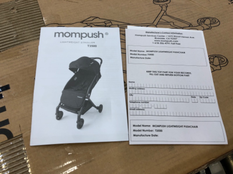 Photo 14 of Mompush Lithe, Lightweight Stroller, Compact One-Hand Fold Luggage-Style Travel Stroller for Airplane Friendly, Reclining Seat and XL Canopy, with Rain Cover & Travel Carry Bag & Cup Holder
