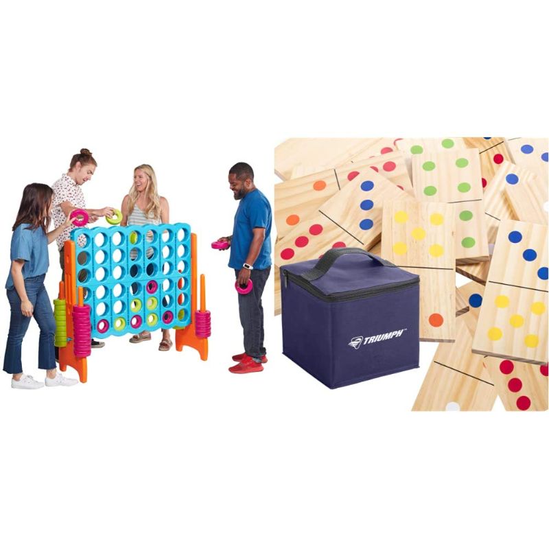 Photo 1 of ECR4Kids ELR-12521 Jumbo 4-to-Score Giant Game Set, Backyard Games for Kids, Jumbo Connect-All-4 Game Set, 4 Feet Tall, Vibrant & Triumph 28-Piece Wood Lawn Outdoor Large-Format Domino Set
