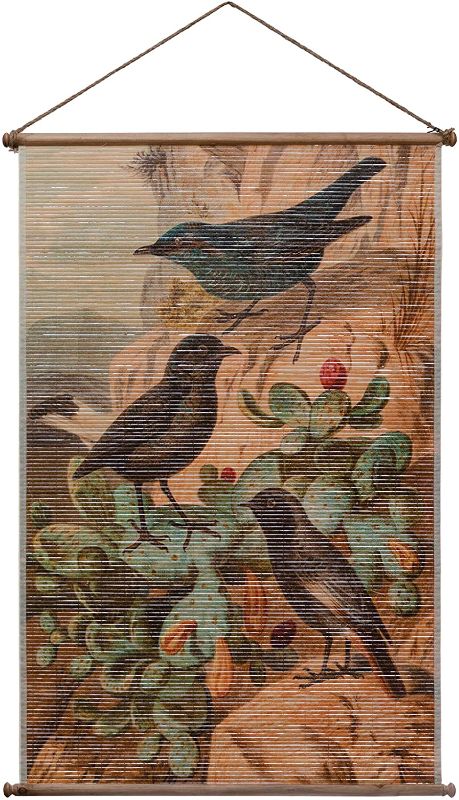 Photo 1 of Creative Co-Op Printed Bamboo Scroll Vintage Reproduction Birds Image Wall Décor, Multi Color
