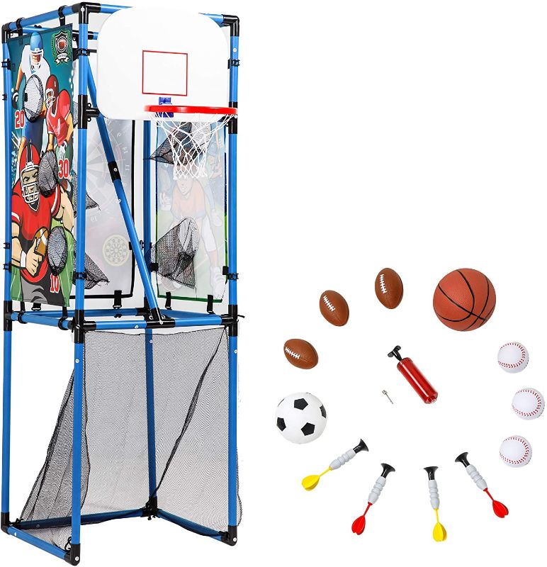 Photo 1 of Sport Squad 5-in-1 Multi-Sport Toss Game Set - Play Football, Baseball, Basketball, Soccer, and Darts - Perfect Gift for Kids Birthday Parties - Lightweight and Portable
