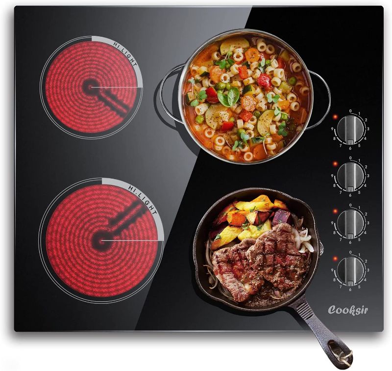 Photo 1 of Electric Cooktop 24 inch, Electric Stove Top 4 burner, 9 Heating Level, Knob Control, Auto Shut Down Protection, Hard Wired, No Plug
