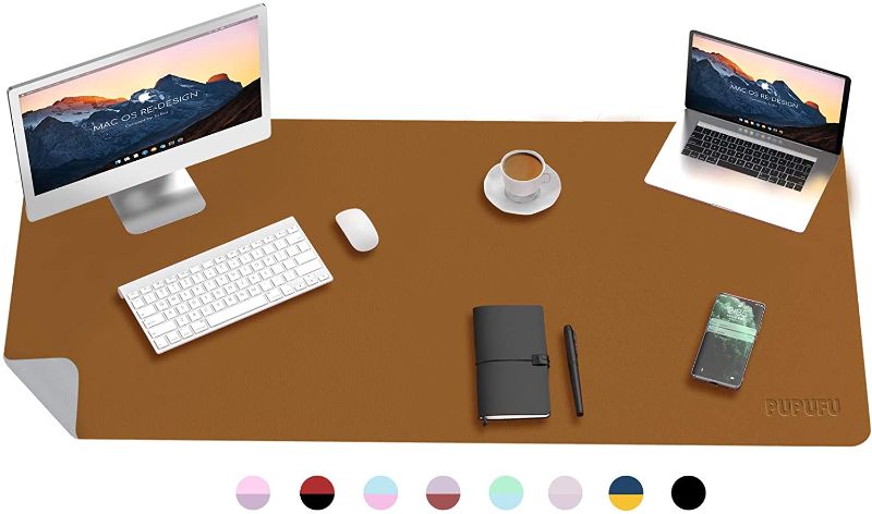 Photo 1 of PUPUFU Large Leather Desk Pad -47.2''x23.6'' Dual Sided Office Desk Mat - Extra Big Mouse Keyboard Pad Waterproof Mousepad Desk Cover Writing Pad for Office and Home(Brown/Gray)
