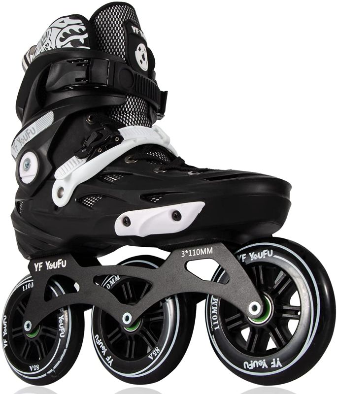 Photo 1 of Inline Skates, Outdoor 3 Wheel Speed Inline Roller Skates Blades for Men Women Adult, High Performance Fitness Racing Aggressive Inline Skates Black men's 10.5, women's 12
