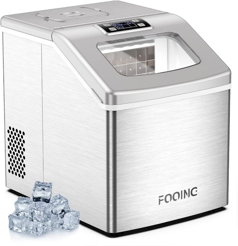 Photo 1 of Automatic Self-Cleaning Ice Maker Machine Countertop, 40Lbs/24H, 24pcs in 13 Mins, Portable Compact Ice Maker with Ice Scoop& Basket, Stainless Steel, Perfect for Home/Kitchen/Office/Bar, Sliver
