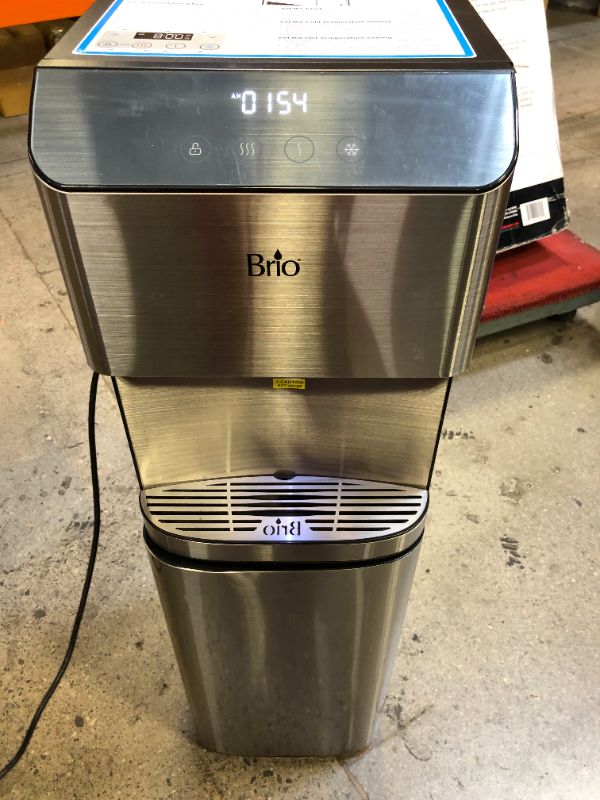 Photo 2 of Brio Moderna Bottom Load Water Cooler Dispenser - Tri-Temp, Adjustable Temperature, Self-Cleaning, Touch Dispense, Child Safety Lock, Holds 3 or 5 Gallon Bottles, Digital Display and LED Light------SOLD BY PARTS --TURNS ON BUT DOENST WORK
