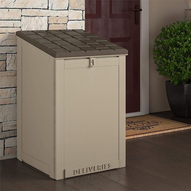 Photo 1 of Cosco Outdoor Living 88333BTN1E, Large Lockable Package Delivery and Storage Box, 6.3 Cubic feet, Tan BoxGuard
