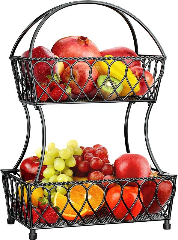 Photo 1 of Fruit Basket, STEELGEAR 2-Tier Fruit Basket Bowl Vegetable Organizer for Kitchen, Detachable Vegetable Storage Fruit Stand Produce Holder for Counter Dining Room Countertop, Vintage Black
