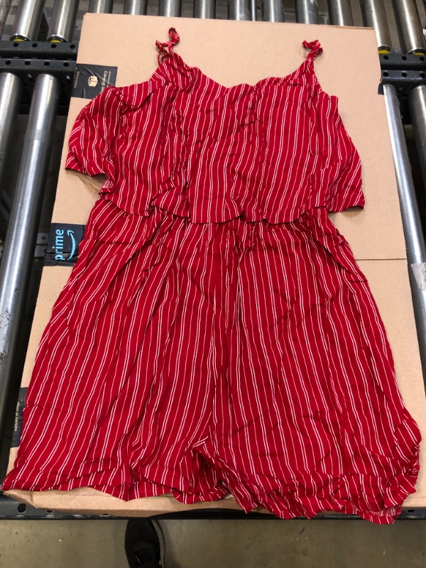 Photo 2 of YGpzd Ladies Summer Spaghetti Strap Rompers V Neck Striped Wide Leg Short Jumpsuit (size XL) 
