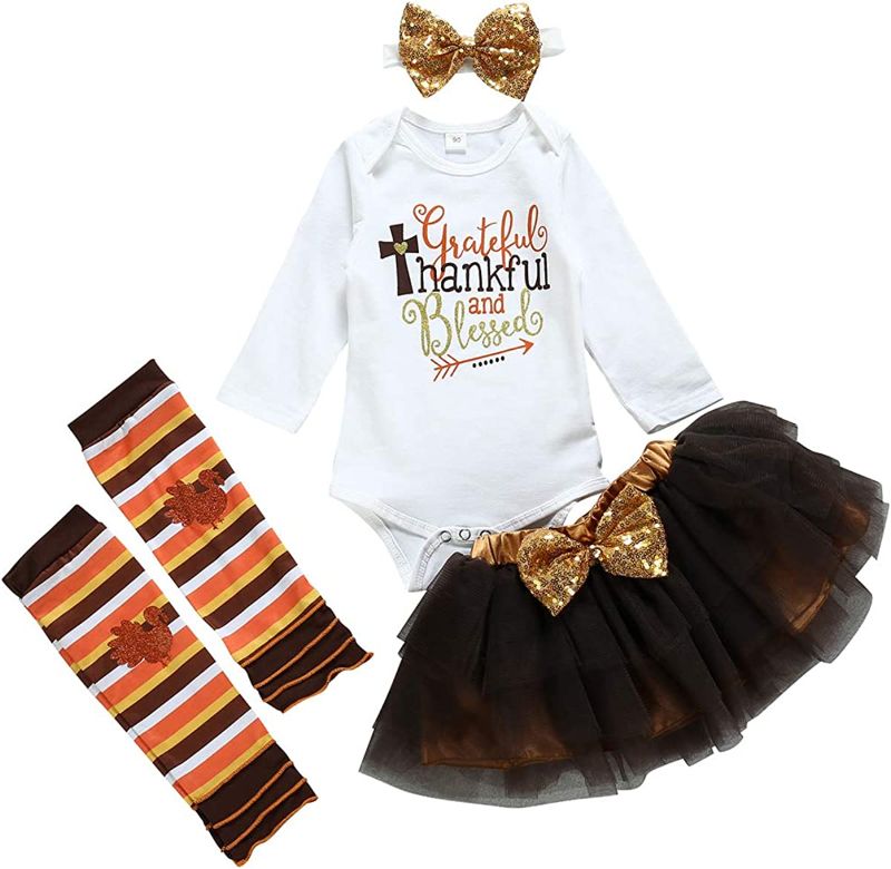 Photo 1 of Happy Town Thanksgiving Infant Newborn Baby Girl Clothes Romper+Tutu Skirt+Headband+Leg Warmers Turkey Day Outfit
Size: 6-12 Months