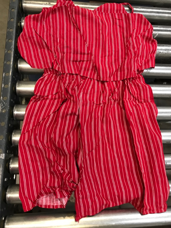 Photo 2 of YGpzd Womens Summer Spaghetti Strap Rompers V Neck Striped Wide Leg Short Jumpsuit
Color: Red
Size: M