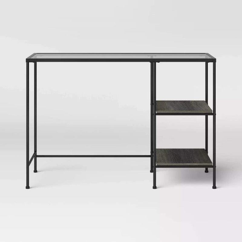 Photo 1 of Project 62 Fulham Glass Top Desk with Wood Shelves Black
