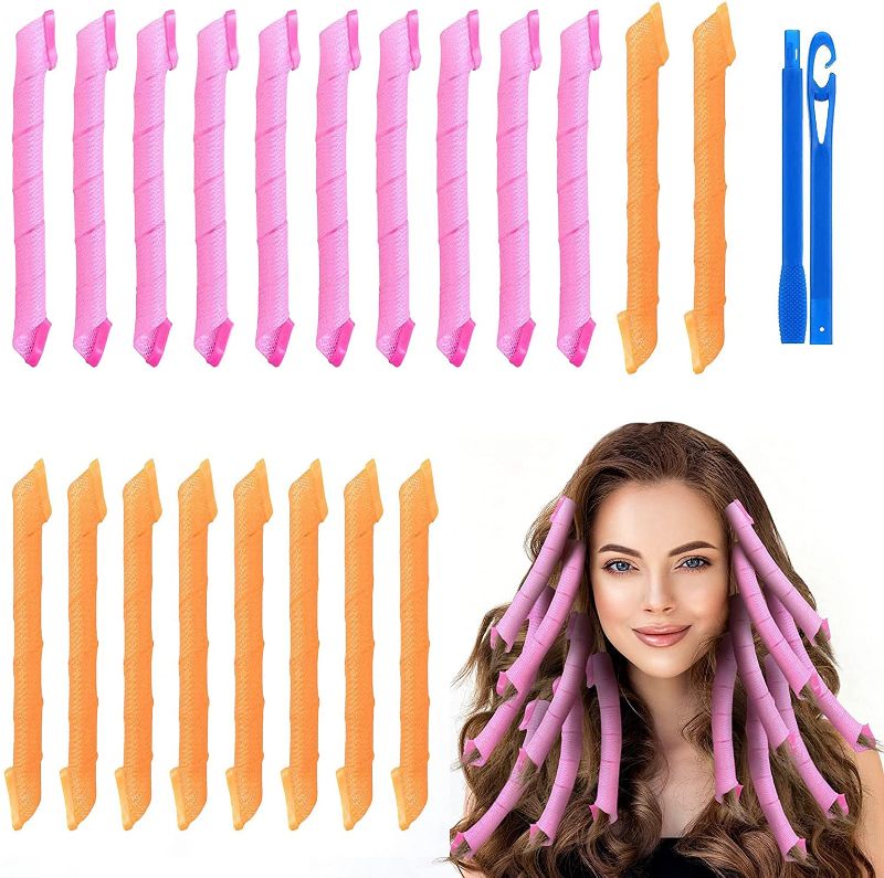 Photo 1 of 20Pcs Hair Curlers for Long Hair, Magic No Heat Curlers, Spiral Heatless Curlers Styling Kit with Hooks Heatless Hair Curlers (55cm/22inch)
