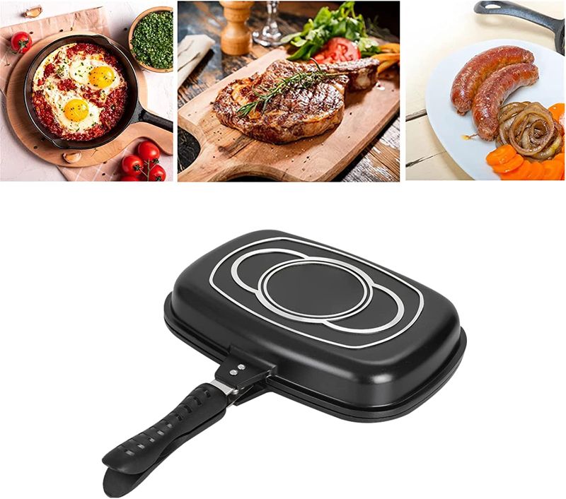 Photo 1 of 36cm Nonstick Double Sided Frying Pan ?Portable Durable Double Side Pressure Cooking Grill Pan
