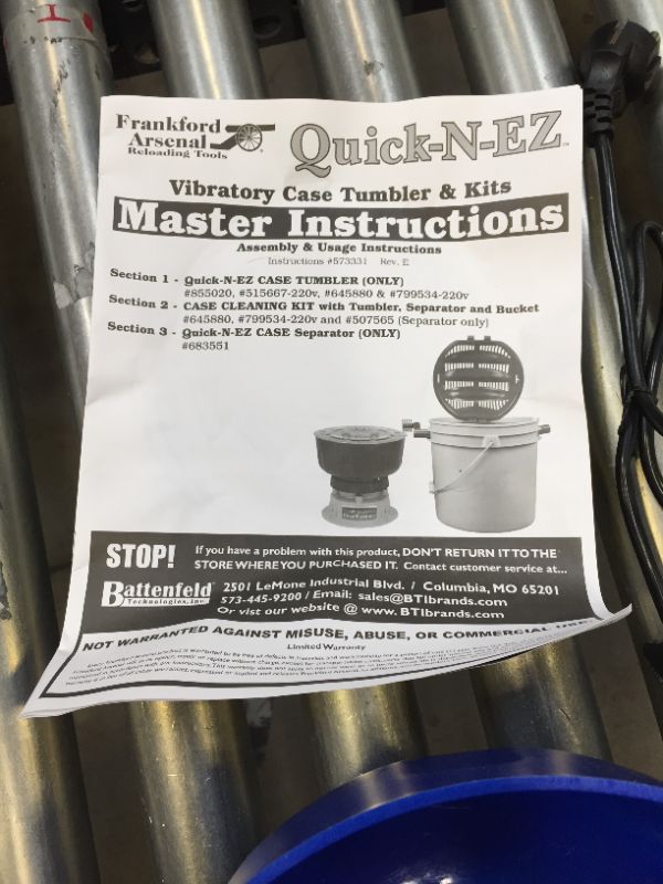 Photo 5 of Frankford Arsenal Quick-N-EZ Vibratory Case Tumbler with 220V International Plug for Dry Brass Cleaning and Reloading
