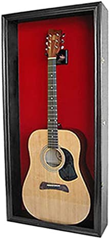 Photo 1 of 42" Acoustic Guitar Display Case Wall Shadow Box Wall Mount Cabinet, with Lock, Red Felt, Black Frame
