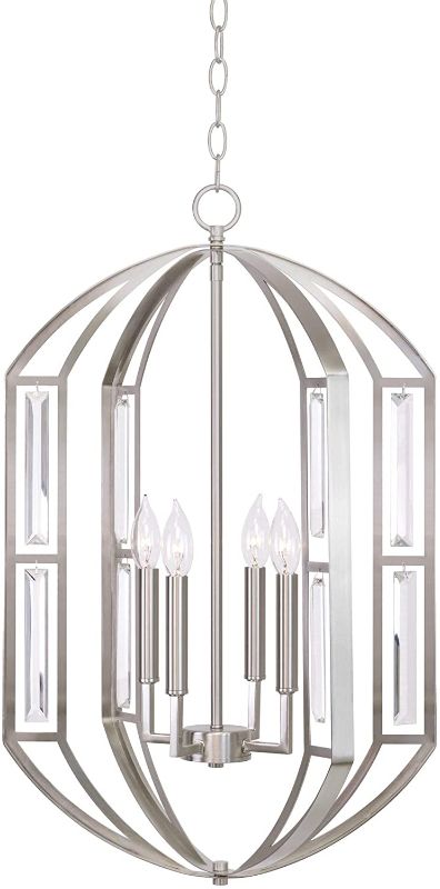 Photo 1 of 4-Light Modern Lantern Style Pendant Clear Beveled Glass Panels Brushed Nickel