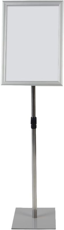 Photo 1 of Adjustable Pedestal Sign Holder Poster Stand - 11 x 17 Inch Vertical & Horizontal Sign Stand Displayed Poster Holder - Square Base Sign Stands for Display, Advertisement & Outdoor Sign Holder - Silver
