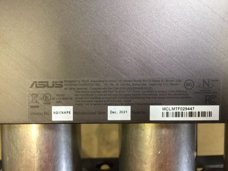 Photo 1 of ASUS ROG Strix 17.3" 1080P Portable Gaming Monitor (XG17AHPE) - Full HD, IPS, 240Hz, 3ms, Adaptive-Sync, Ultra-slim, Black---MISSING Micro HDMI, USB-A TO USB-C CABLE---NOT IN ORIGINAL PACKAGING---ITEM IS DIRTY---