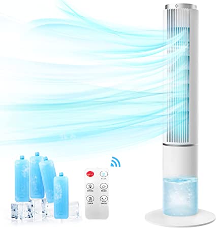 Photo 1 of Evaporative Air Cooler - HiFresh 42-In Bladeless Tower Fan w/4 Ice Packs & Water Tank, 3 Speeds & Cooling Mode 600CFM Swamp Cooler, 70°Oscillation, 12-H Timer Remote Control for Large Room/Home/Office
NEW IN FACTORY WRAPPING.