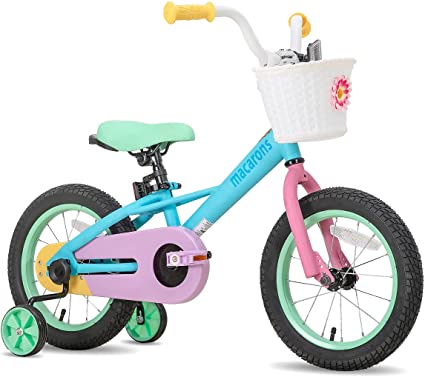 Photo 1 of JOYSTAR 12" 14" 16“ Kids Bike for 2-7 Years Girls 33-53 Inch Tall, Girls Toddler Bicycle with Basket, Training Wheels & Coaster Brake, Rainbow Bike, Macarons
