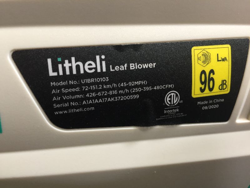 Photo 4 of BAGAIL UMBRELLITHELI 40V BATTERY POWERED LEAF BLOWER (DIRT ON ITEM FROM PRIOR USE)