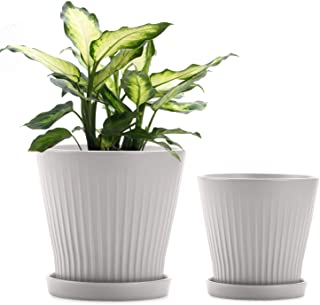 Photo 1 of FairyLavie High-end Plant Pots, 7.3+5.9 Inch Ceramic Pots Planters with Drainage Hole and Saucers, Flower Pots for Indoor Outdoor Plant, Great for Home Decor, Set of 2
