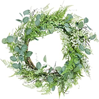 Photo 1 of Felibat 22 Inch Artificial Front Door Wreath, Eucalyptus Wreath with Ferns Leaves, Green Farmhouse Wreath
