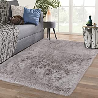 Photo 1 of CAROMIO Faux Fur Area Rug, Softest Luxurious Shag Carpet Rugs Luxury Plush Carpets Shaggy Floor Rug Non-Slip Carpet for Bedroom, Living Room, Modern Decor Rug, Grey, 5 x 7 Feet, Rectangle
