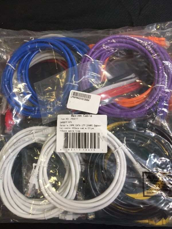 Photo 2 of Ethernet Cable 10ft Cat 6 Pure Copper, UL Listed, LAN UTP Cat6, RJ45 Network Internet Cable - 10 feet Multicolor (5 Pack)
