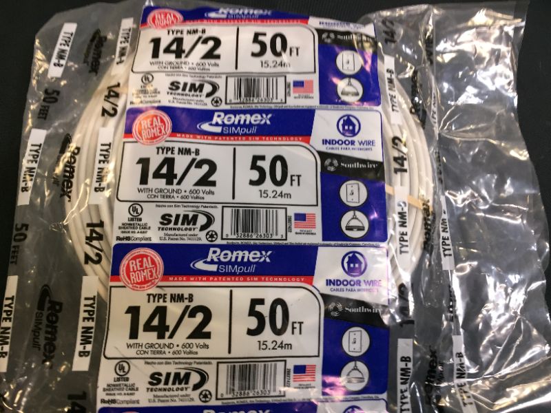 Photo 1 of Southwire 28827422 50' 14/2 with Ground Romex Brand SIMpull Residential Indoor Electrical Wire Type NM-B, White
