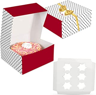 Photo 1 of 10x10x5 Inches Cake Box With Divider – 1pc Dots Cake Box With Divider – Sturdy Large 10 Inch Cake Box With Golden Bow Design, Bakery Box With Divider For Cookies, Pie, Cupcakes, Disposable Cake Container
