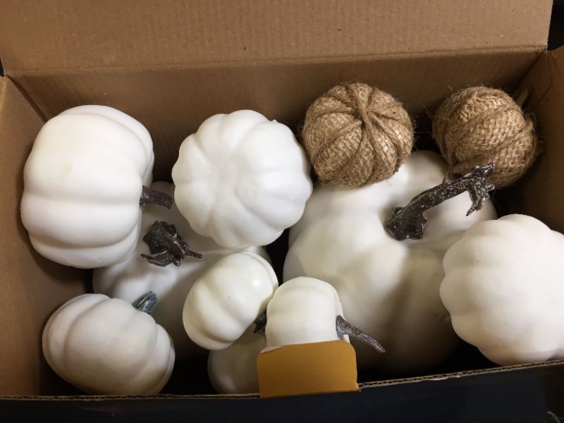 Photo 2 of AOLIGE 12 PCS White Pumpkins Decoration Fall Harvest Assorted Fake Pumpkins for Halloween Thanksgiving
