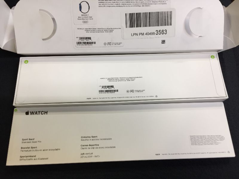 Photo 4 of Apple Watch Series 7 [GPS 45mm] Smart Watch w/ Blue Aluminum Case with Abyss Blue Sport Band. Fitness Tracker, Blood Oxygen & ECG Apps, Always-On Retina Display, Water Resistant
(FACTORY SEALED, BRAND NEW, MINOR DAMAGES TO BOX FROM EXPOSURE)