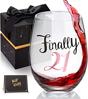 Photo 1 of 21st Birthday Gifts for Women Stemless Wine Glass, Finally 21 Birthday Gifts for Her, Sisters, Friends, Coworkers, Girlfriend - Celebrate Turning Twenty One - 18 Oz
