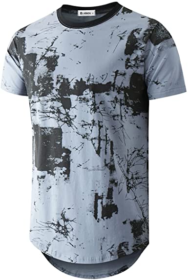 Photo 1 of KLIEGOU Mens Hipster Hip Hop Round Hemline Pattern Print T Shirt (SIZE: XL)