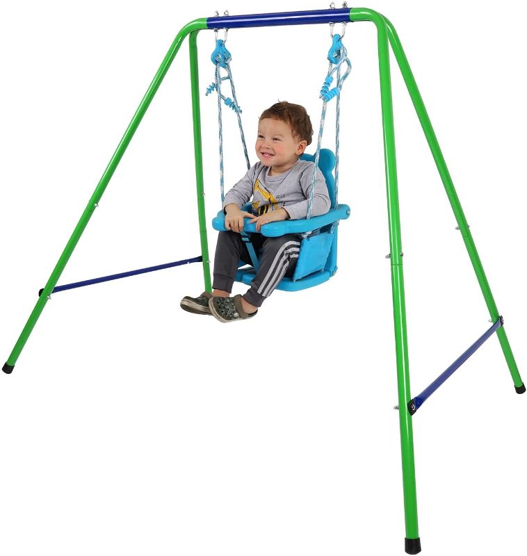 Photo 1 of FUNJUMP Toddler Swing Playset, Indoor/Outdoor Folding Metal Swing Set with Safety Belt for Baby Chirldren,Backyard(1-3years)
