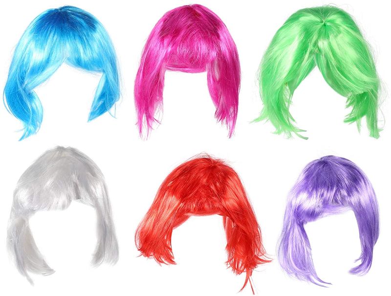 Photo 1 of 6PCS COLORFUL PARTY WIGS SHORT BOB HAIR WIGS NEON COLOR COSTUME  WIGS 