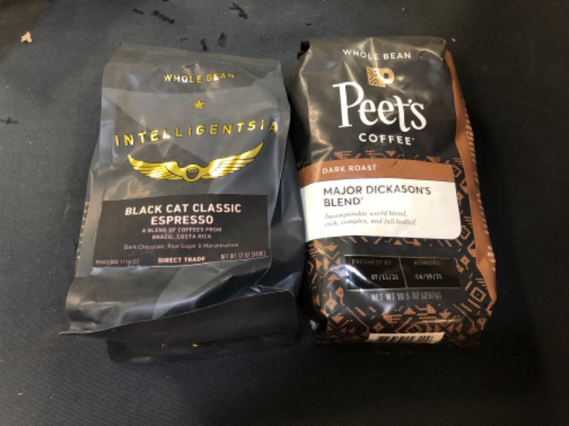 Photo 1 of 2 PACK COFFEE BEANS INTELLIGENCIA BB 04/2022, PEETS BB 07/2021