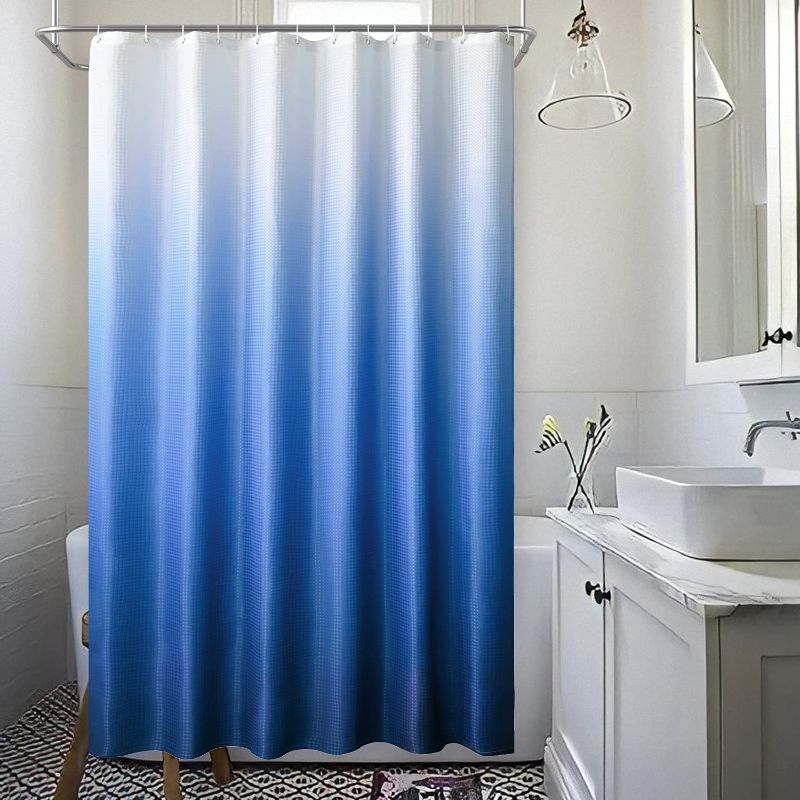 Photo 1 of Blue Ombre Fabric Shower Curtains Sets for Bathroom with 12 Hooks,Textured Waffle Weave Gradient Waterproof Bath Curtains,1 Panel,72Wx84L Inches Creative
