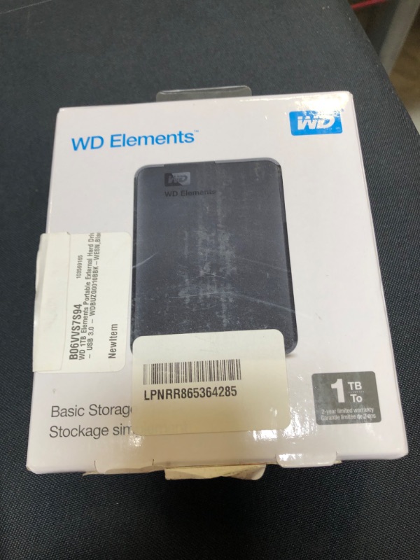 Photo 2 of WD 1TB Elements Portable External Hard Drive HDD, USB 3.0, Compatible with PC, Mac, PS4 & Xbox - WDBUZG0010BBK-WESN, Black

