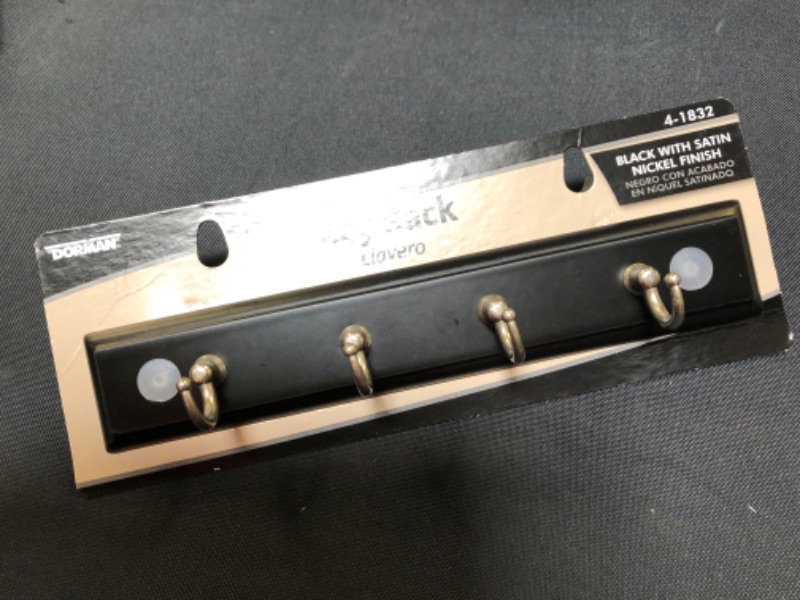 Photo 2 of Dorman Hardware 4-1832 Keyrack with 4 Extra Small Single Satin Nickel Hooks, 8.75-Inch, Black Finish
