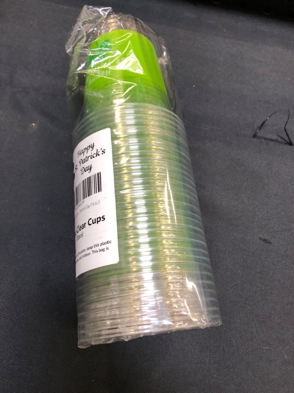 Photo 1 of 16 oz St Patrick's Day Shamrock Cups - (30 count) Happy St Patrick’s Day Disposable Clear Plastic Cups for Party Decoration, Lucky St Patty‘s Day Party Supply for Beer/Beverage/Ice Cream/Snacks
