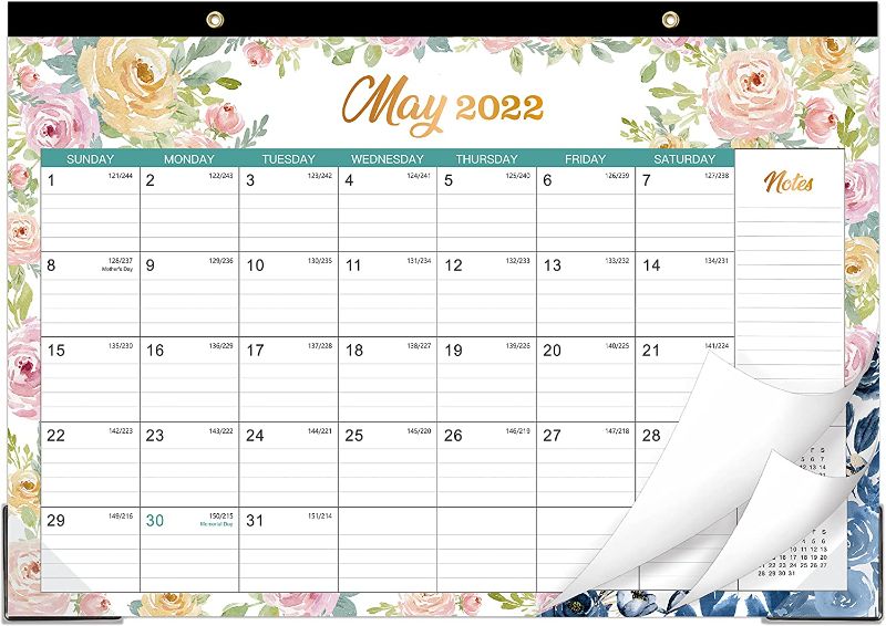 Photo 1 of 2022 Desk Calendar - Desk Calendar 2022-2023, 18 Monthly Desk/Wall Calendar 2-in-1,16.8" x 12", January 2022 - June 2023, Thick Paper with Corner Protectors, Large Ruled Blocks - Navy Rose, Pack of 2
