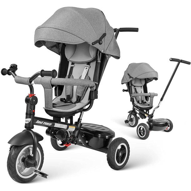 Photo 1 of Besrey Baby Tricycle Stroller, 8 In 1 Kids Stroll Tricycle with Foldable Canopy & Reversible Seat, Toddler Push Trike Stroller for Infants Age 1-6 Years, Gray
OUT OF BOX ITEM 
USED 
