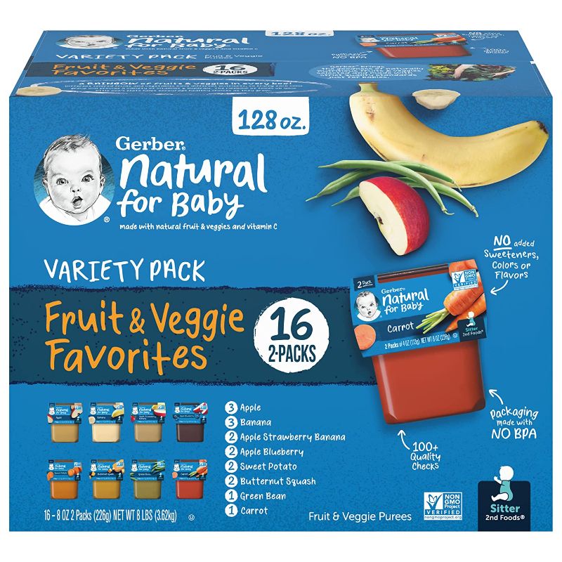 Photo 1 of Gerber Baby Food 2nd Foods Variety Pack, Fruit & Veggie Puree Favorites, 8 Ounce Tubs, 2-Pack (Pack of 16)-- BEST BY JULY 2022
