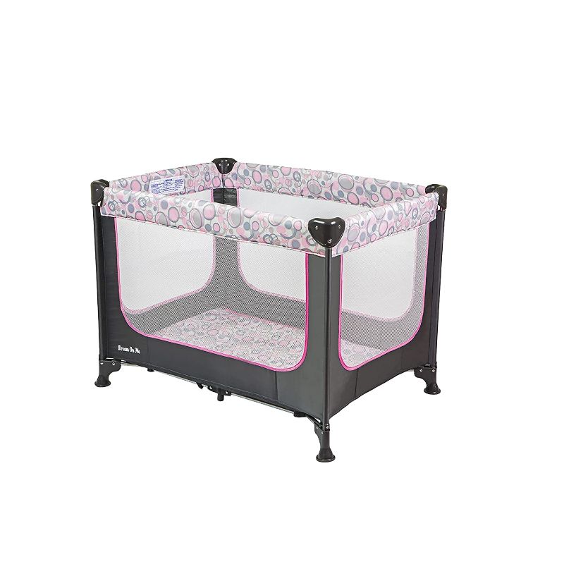 Photo 1 of Dream On Me Zodiak Portable Playard with Carry Bag and Shoulder Strap, Grey/Pink, Small
