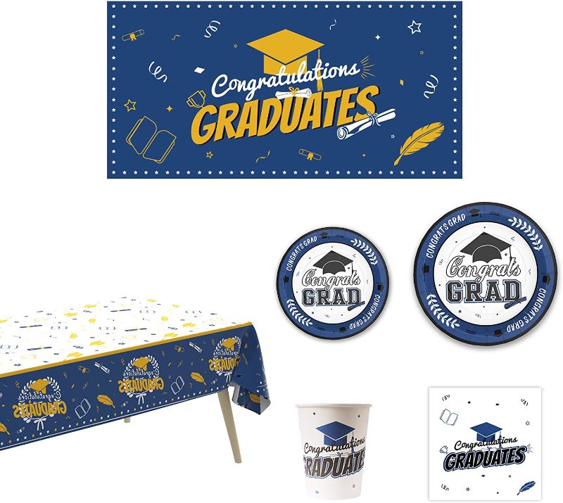 Photo 1 of 203 PCS Graduation Party Decorations  Serves 50 Guests Graduation Plates and Napkins  Graduation Party Supplies ,Graduation Banner Graduation Tablecloth,Cups with Gift Box,Graduation Napkins Plates
2 PACK 