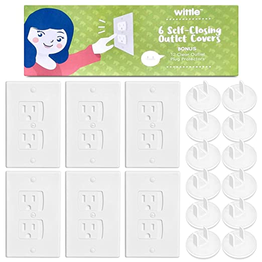 Photo 1 of 6-Pack Self Closing Outlet Covers - White, Easy to Install Baby Proof Outlet Covers with 12 Clear Outlet Plug Covers for Child Electrical Safety - Baby Proofing Electrical Outlets Made Easy by Wittle
